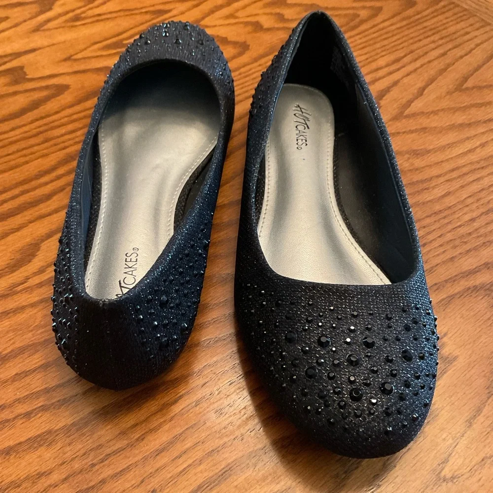 Hot Cakes Bejeweled Black Ballet Flats, Women’s Sz 8.5M